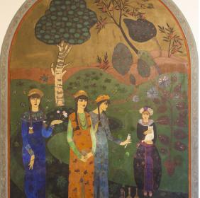 Painting located in the atrium depicting the four daughters of the baroness Josefina: Felicita, Rosanna, Renata and Fernanda