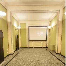 L'interno della Saletta Verde, utilizzata oggi per conferenze ed eventi