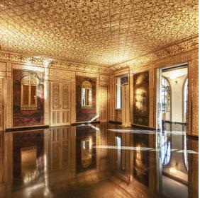 Interior of the Mirrors' Room with Mazy's (Golzinne) black marble floor and decorative stuccoes which cover the entire room